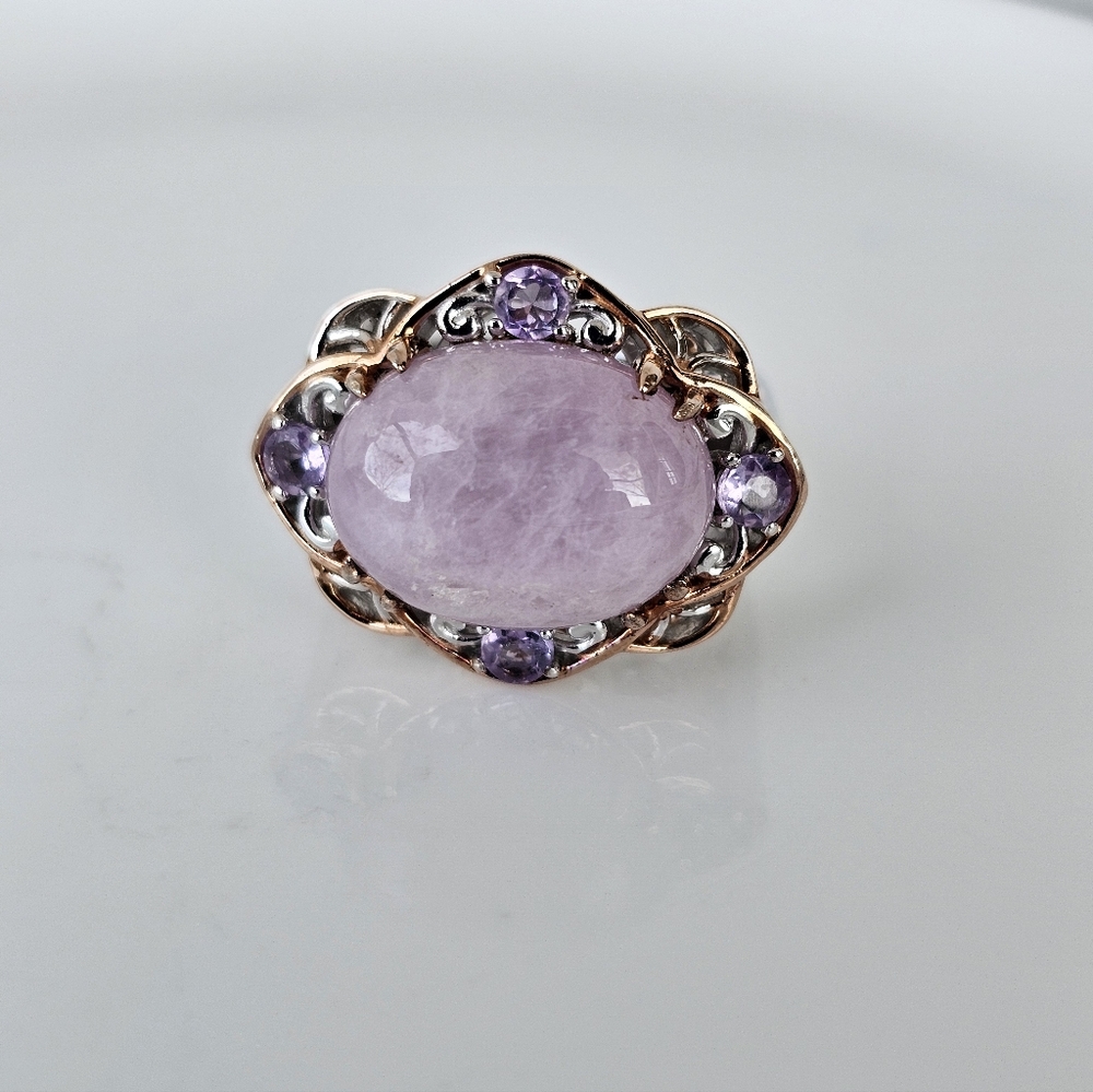 Natural Kunzite & Amethyst Ring in Palladium Sterling Silver 18k RG Sz 6! - Picture 6 of 6